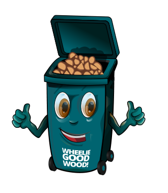 Good Wood Wheelie Bin Logs: Kiln-Dried Birch Logs Best Prices, Easy Deliveries, Surrey, Sussex and West Kent, Kiln-Dried Birch Logs delivered Nationwide in 1 and 2 cubic metre crates